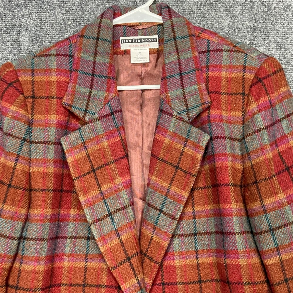 Vintage Jennifer Moore Blazer Women's Medium Multi-Color Plaid Wool Blend Jacket - Picture 3 of 11